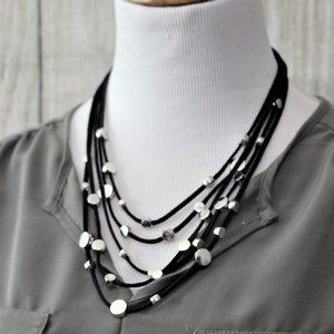 5-Strand Black Leather Necklace